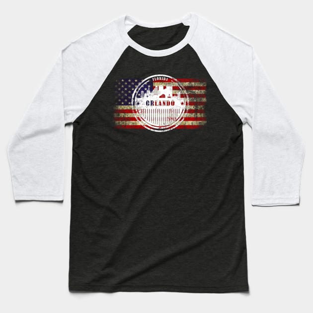 US flag with silhouette Orlando City Baseball T-Shirt by DimDom